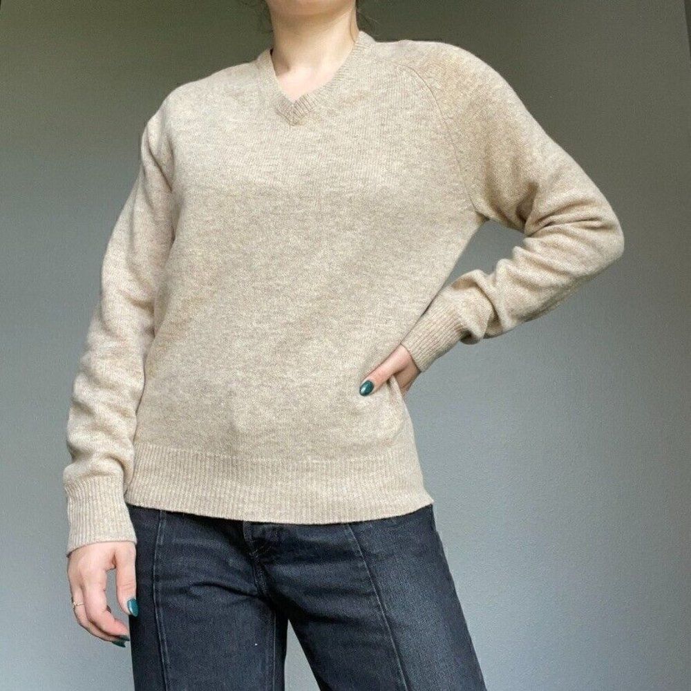J. Crew Unisex Slim 100% Lambswool Tan Camel V Neck Sweater Sz sweater S
